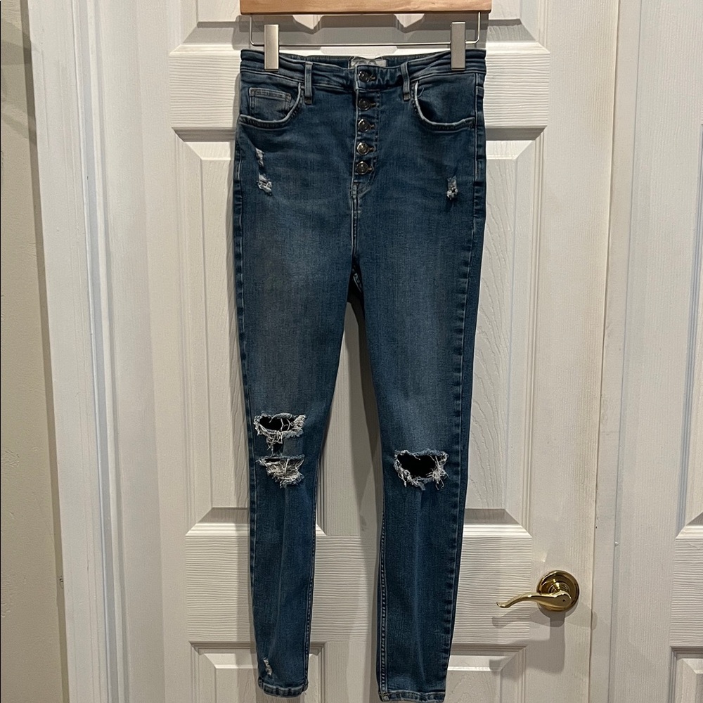 WE THE FREE Blue Distressed Jeggings Jeans
